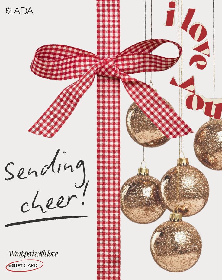 eGift Card - $ 100 Festive image with a red checkered bow, gold ornaments, and I love you text. Perfect for sending holiday cheer and gifting ideas. | Sky Rye Design Festive image with a red checkered bow, gold ornaments, and I love you text. Perfect for sending holiday cheer and gifting ideas.