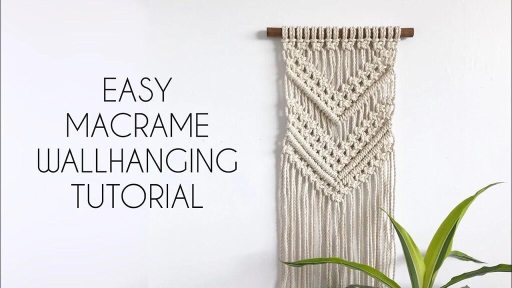 DIY macrame wall hanging tutorial with plant, showing a simple, elegant design for home decor enthusiasts and craft lovers.