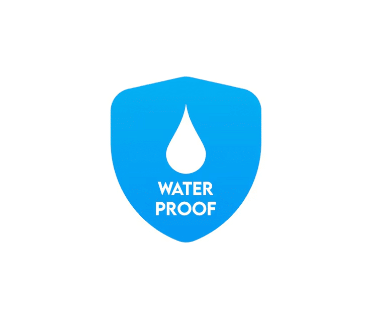image Blue waterproof badge with a water drop icon inside. Ideal for products ensuring water resistance and durability. | Sky Rye Design Blue waterproof badge with a water drop icon inside. Ideal for products ensuring water resistance and durability.