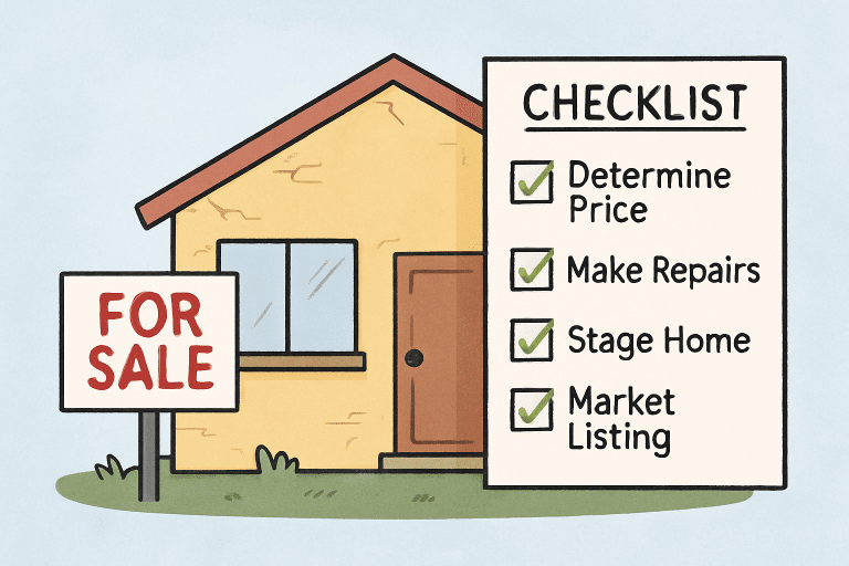 image House for sale with checklist: Determine Price, Make Repairs, Stage Home, Market Listing. Real estate preparation guide. | Sky Rye Design House for sale with checklist: Determine Price, Make Repairs, Stage Home, Market Listing. Real estate preparation guide.