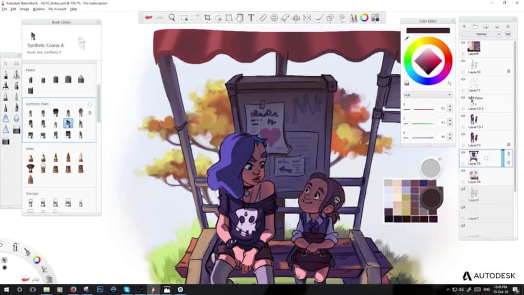 maxresdefault-1 Two animated characters sitting on a sketchbook page, surrounded by digital art tools and autumn scenery in a drawing software interface. | Sky Rye Design Two animated characters sitting on a sketchbook page, surrounded by digital art tools and autumn scenery in a drawing software interface.