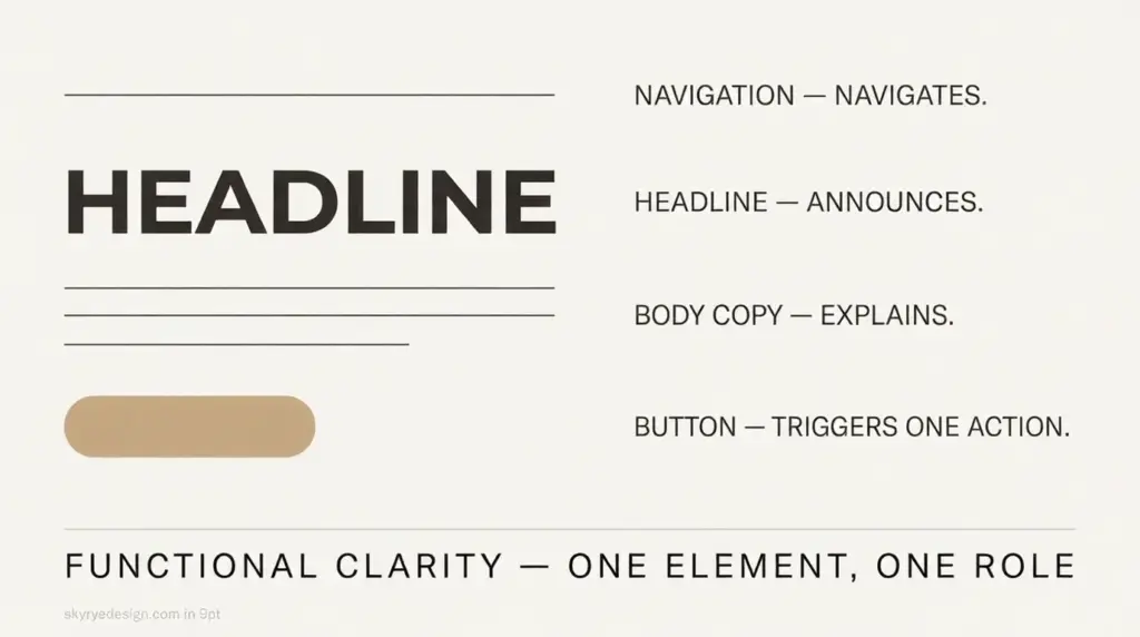 unnamed+-+2026-03-20T022104038 UI layout diagram showing headline, navigation, body copy and call-to-action button with caption Functional clarity | Sky Rye Design UI layout diagram showing headline, navigation, body copy and call-to-action button with caption Functional clarity