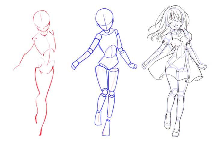_ Anime character drawing tutorial showing progression from sketch to detailed line art. | Sky Rye Design Anime character drawing tutorial showing progression from sketch to detailed line art. anime drawing