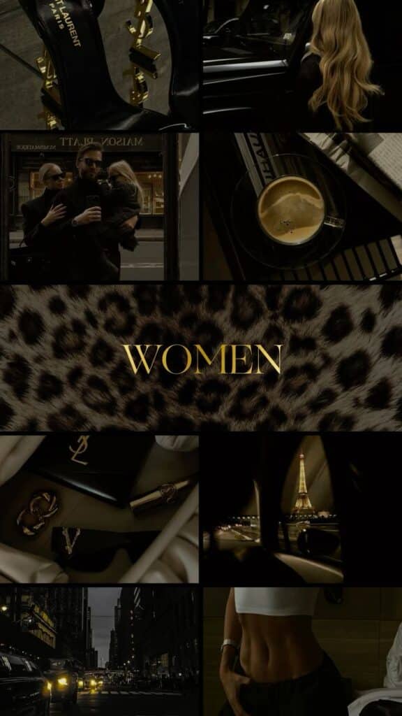 Для справжніх вумен Chic fashion and lifestyle collage featuring luxury items, cityscape, and the word WOMEN with leopard print. | Sky Rye Design Chic fashion and lifestyle collage featuring luxury items, cityscape, and the word WOMEN with leopard print.