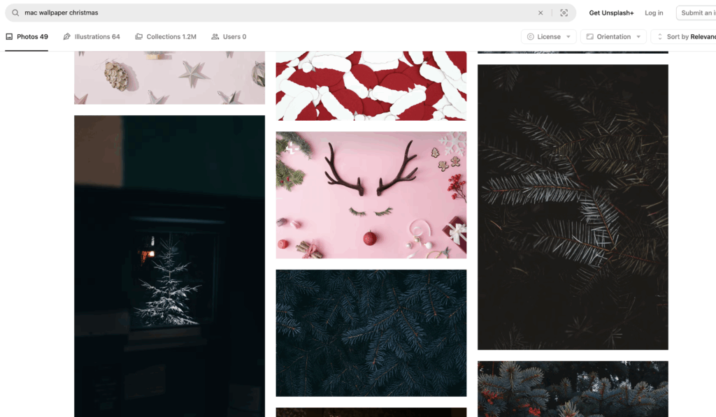 Festive Christmas-themed wallpaper choices with pine branches and holiday decorations, perfect for a seasonal computer background.