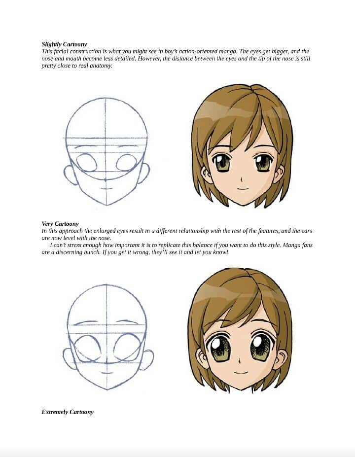 Стилизация_ Comparison of slightly and very cartoonish manga face styles with detailed sketches. | Sky Rye Design Comparison of slightly and very cartoonish manga face styles with detailed sketches.
