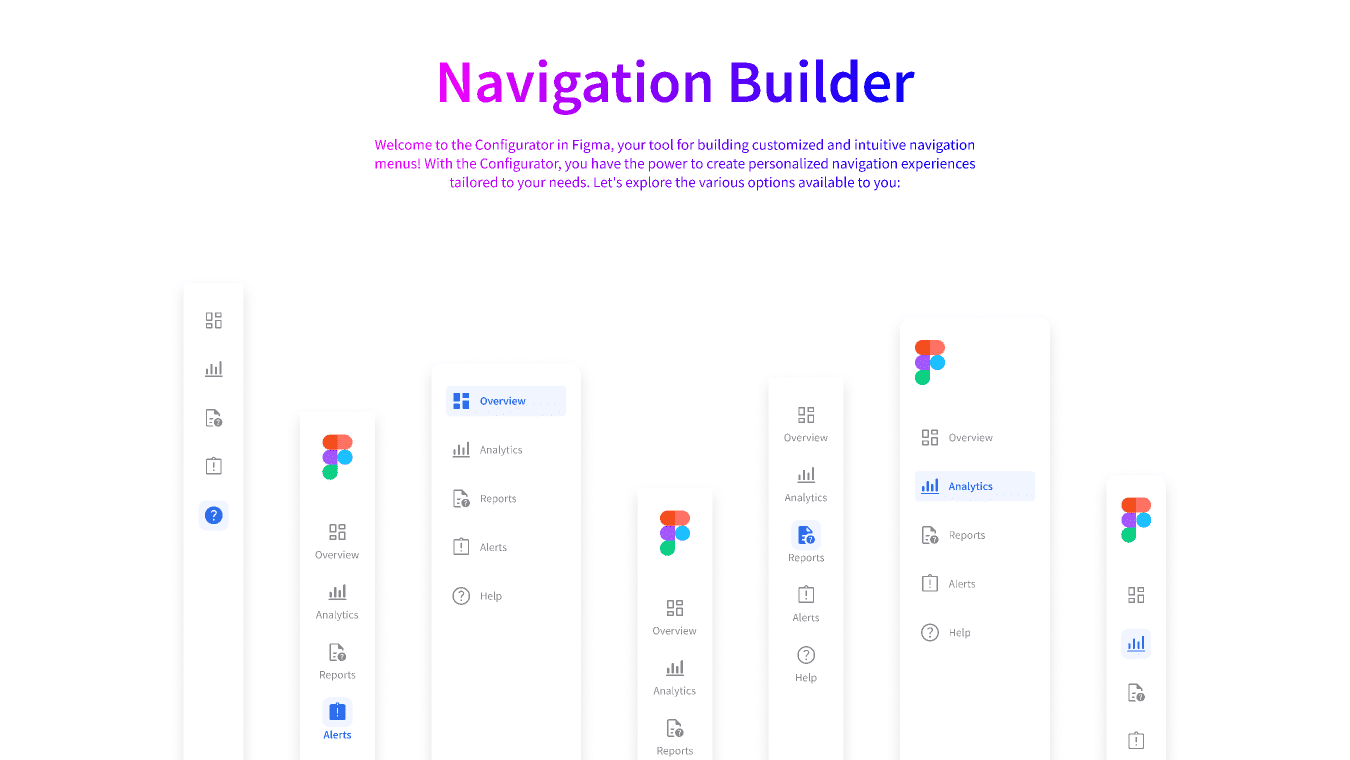 Figma Navigation Builder interface showcasing customizable menus for creating personalized user navigation experiences efficiently.