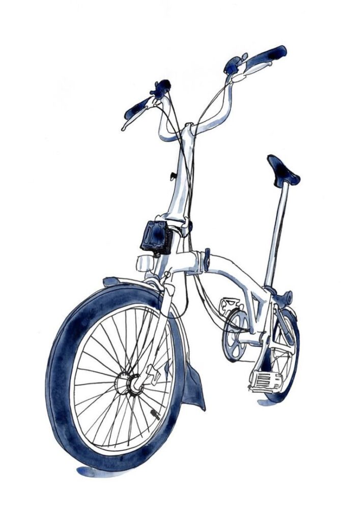 _ 14 Illustration of a blue and white folding bike with detailed handlebars and wheels. Perfect for urban commuting and easy storage. | Sky Rye Design Illustration of a blue and white folding bike with detailed handlebars and wheels. Perfect for urban commuting and easy storage. how to draw a bike easy