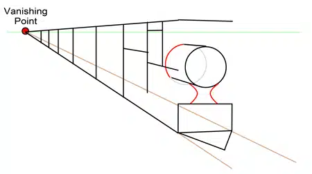 14-train-perspective1 1 Illustration of a perspective drawing with vanishing point, featuring geometric shapes converging towards a single focal point. | Sky Rye Design Illustration of a perspective drawing with vanishing point, featuring geometric shapes converging towards a single focal point.