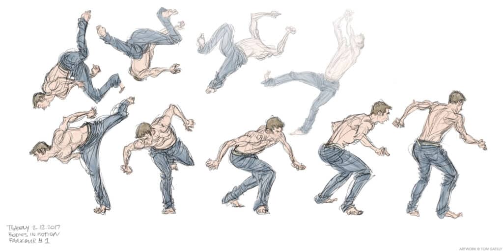 15949855153750543 Illustration of a man performing parkour, showcasing dynamic motion across different poses, emphasizing agility and movement flow. | Sky Rye Design Illustration of a man performing parkour, showcasing dynamic motion across different poses, emphasizing agility and movement flow.