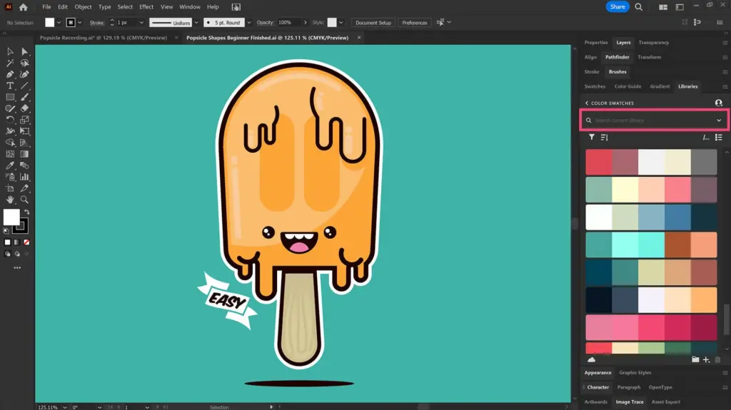 1746997167-e9add941c15df94ada9c93d9e0c57d69413934236acd6f673473bc037ef2b99b-d Cute illustrated popsicle character with a happy face on a turquoise background, created using Adobe Illustrator for design beginners. | Sky Rye Design Cute illustrated popsicle character with a happy face on a turquoise background, created using Adobe Illustrator for design beginners.