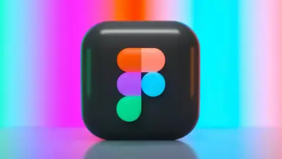 Figma logo on a black square with vibrant gradient background, showcasing creative design software.