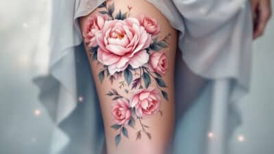 floral thigh tattoos for women