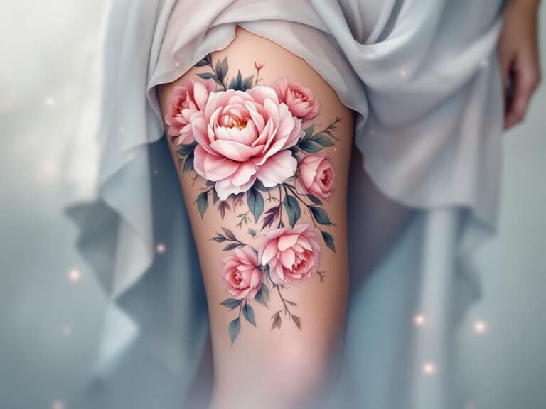floral thigh tattoos for women