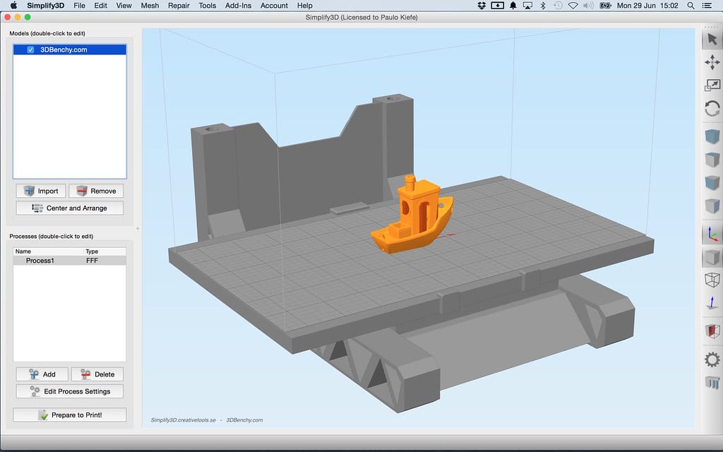 18645057363_413fcf459c_b 3D printer interface displaying model of small boat, ready for printing. Software highlights 3D printing process setup and tools. | Sky Rye Design 3D printer interface displaying model of small boat, ready for printing. Software highlights 3D printing process setup and tools.