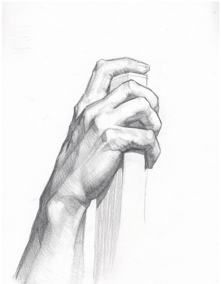 Pencil sketch of a hand gripping a rectangular object, showcasing detailed shading and anatomical accuracy on a plain background. How to Draw Hands 