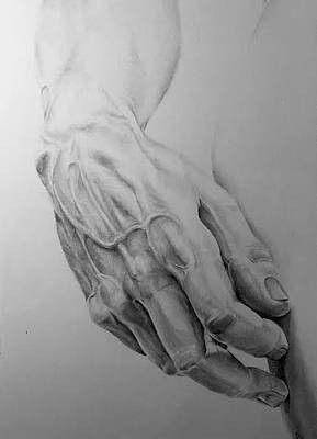 Detailed pencil sketch of a human hand with visible veins, showcasing artistic anatomy and shading techniques in a monochrome style.