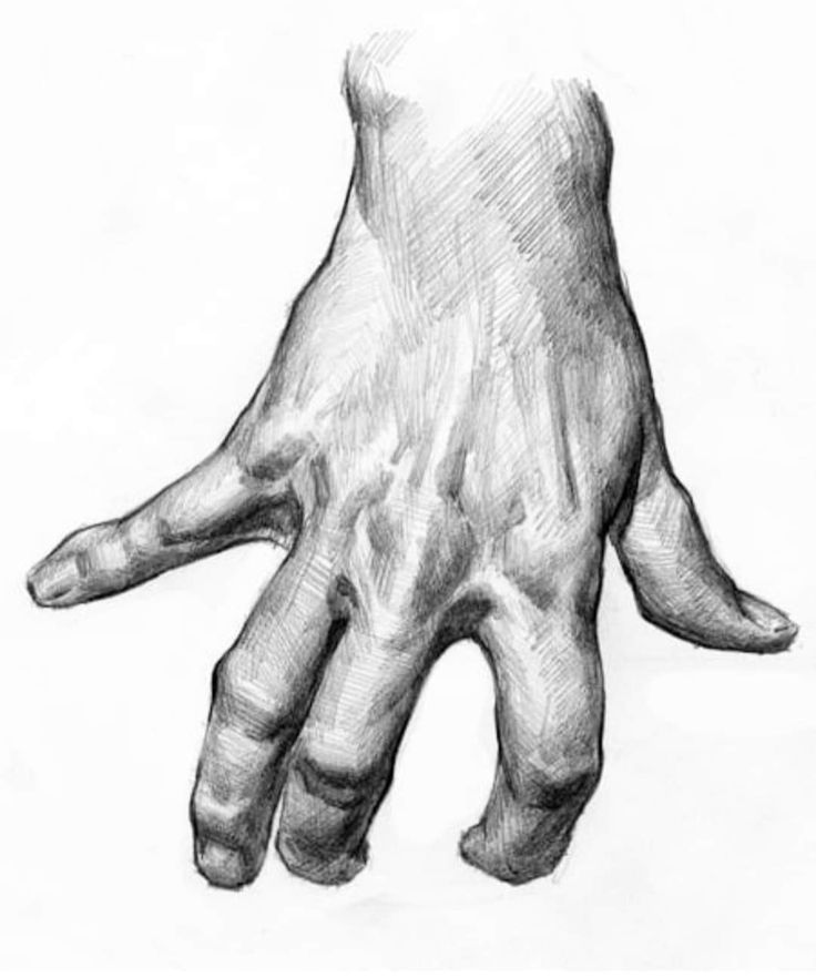 Hand drawing in pencil, showcasing detailed shading and artistic technique. Realistic style, focusing on fingers and texture.