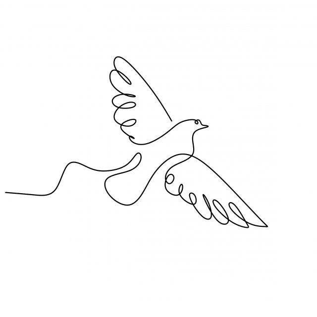 Continuous line drawing of a bird in flight, showcasing simple elegance and freedom in minimalist black and white design.