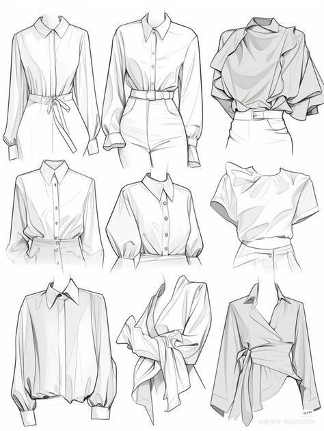 _ - 2025-12-10T115901587 Fashion sketch variety: blouse designs featuring collars, buttons, and drapes, showcasing diverse styles for women's tops. | Sky Rye Design Fashion sketch variety: blouse designs featuring collars, buttons, and drapes, showcasing diverse styles for women's tops.