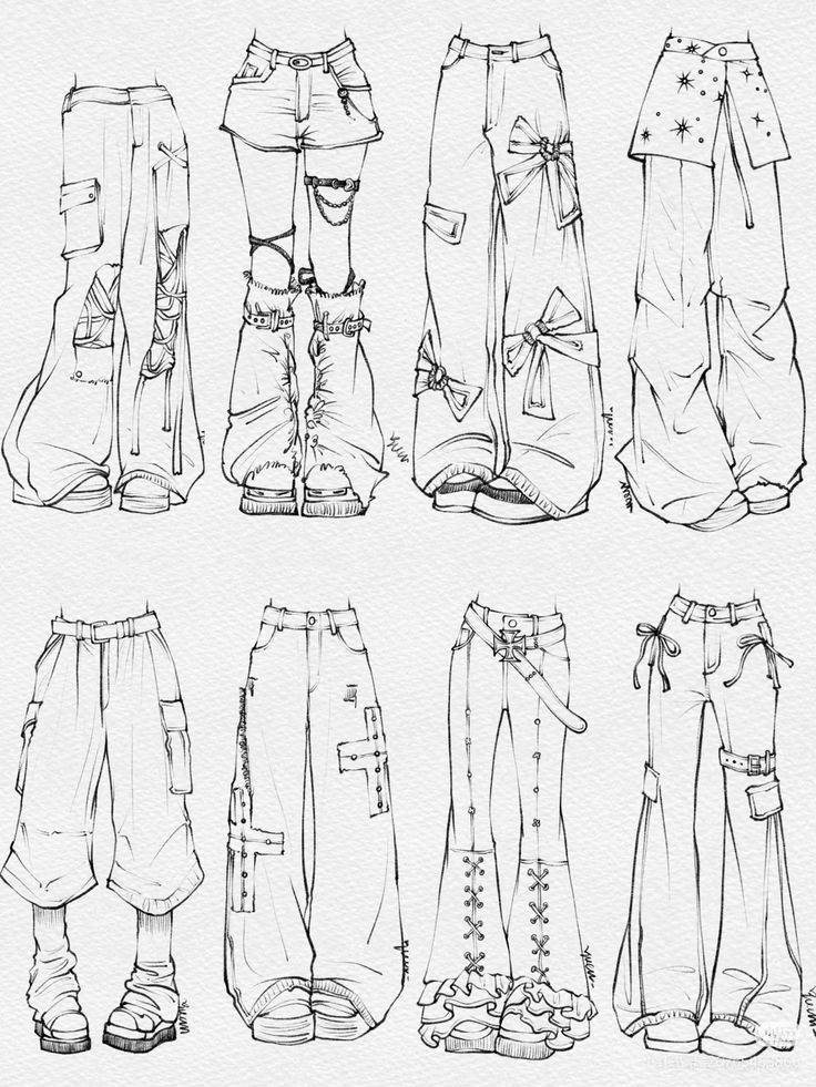 _ - 2025-12-10T120025057 Illustration of various Y2K fashion pants and shorts, featuring cargo pockets, bows, and lace-up designs on a textured background. | Sky Rye Design Illustration of various Y2K fashion pants and shorts, featuring cargo pockets, bows, and lace-up designs on a textured background.