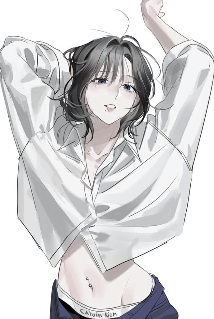 _ - 2025-12-10T121423063 Anime character stretching in a white shirt with loose black hair and a playful expression. Casual and relaxed vibe. | Sky Rye Design Anime character stretching in a white shirt with loose black hair and a playful expression. Casual and relaxed vibe.