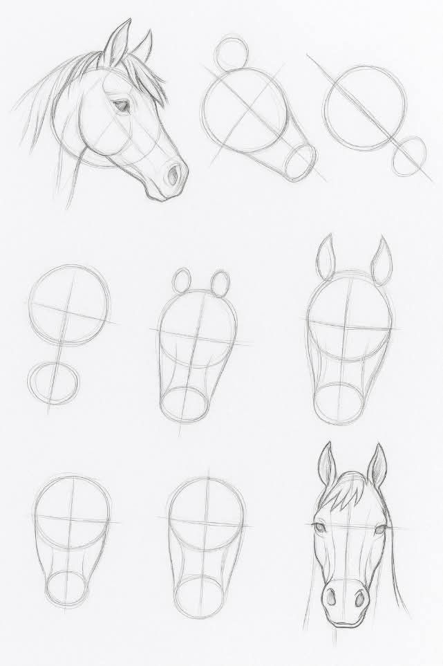 _ - 2025-12-10T125148087 Step-by-step guide to drawing a horse head: basic shapes, guidelines, and refined details for artists and beginners. | Sky Rye Design Step-by-step guide to drawing a horse head: basic shapes, guidelines, and refined details for artists and beginners.