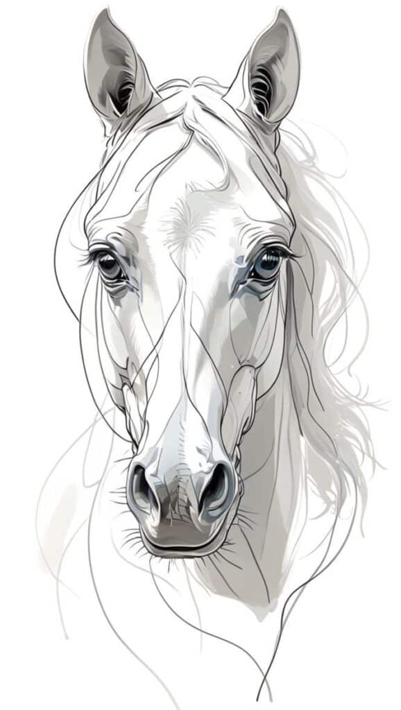 _ - 2025-12-10T130535990 Illustrated horse portrait with flowing mane, highlighting its stately features and expressive eyes in monochrome detail. | Sky Rye Design Illustrated horse portrait with flowing mane, highlighting its stately features and expressive eyes in monochrome detail. Horse Drawing