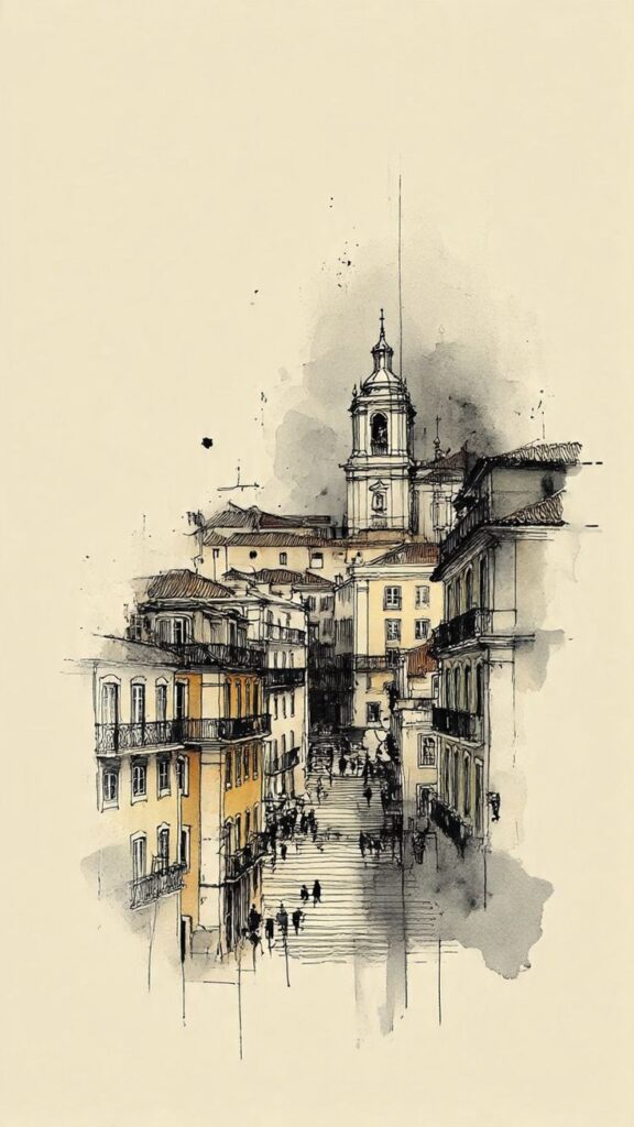 _ - 2025-12-12T011154283 Sketched cityscape featuring historic architecture and a central bell tower under a beige sky, with detailed urban street scenes. | Sky Rye Design Sketched cityscape featuring historic architecture and a central bell tower under a beige sky, with detailed urban street scenes.