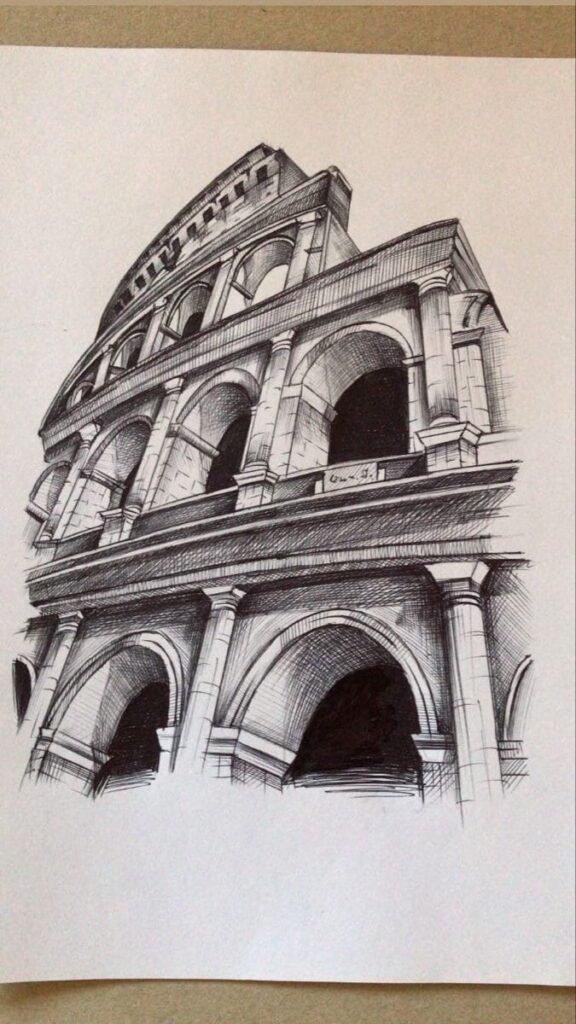 _ - 2025-12-12T013123318 Detailed sketch of the Roman Colosseum, showcasing its iconic arches and architectural grandeur from a low-angle perspective. | Sky Rye Design Detailed sketch of the Roman Colosseum, showcasing its iconic arches and architectural grandeur from a low-angle perspective.