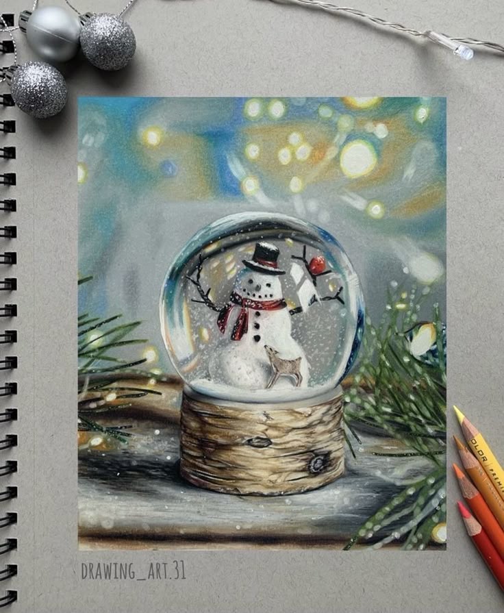 _ - 2025-12-12T170723604 Festive snow globe drawing featuring a snowman with a scarf and a small deer inside, surrounded by pine branches and sparkling lights. | Sky Rye Design Festive snow globe drawing featuring a snowman with a scarf and a small deer inside, surrounded by pine branches and sparkling lights.