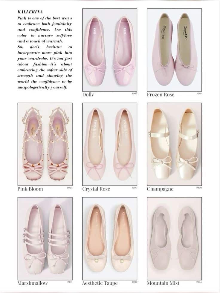 _ - 2025-12-28T124252067 Collection of elegant pink and neutral ballet flats named Dolly, Frozen Rose, Pink Bloom, Crystal Rose, Champagne, Marshmallow, Aesthetic Taupe, Mountain Mist. | Sky Rye Design Collection of elegant pink and neutral ballet flats named Dolly, Frozen Rose, Pink Bloom, Crystal Rose, Champagne, Marshmallow, Aesthetic Taupe, Mountain Mist.