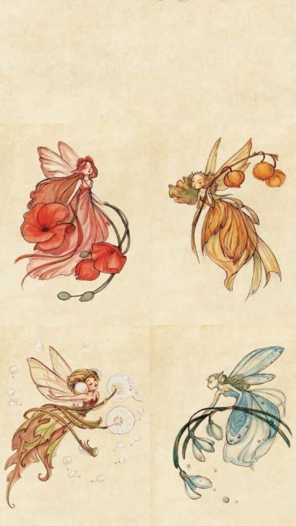 _ - 2025-12-30T114805990 Whimsical watercolor fairies adorned with poppies, lanterns, dandelions, and delicate wings on a vintage background, exuding enchantment. | Sky Rye Design Whimsical watercolor fairies adorned with poppies, lanterns, dandelions, and delicate wings on a vintage background, exuding enchantment.