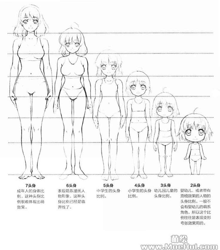 _ 21 Anime character height and proportion chart showing development stages from child to adult. | Sky Rye Design Anime character height and proportion chart showing development stages from child to adult.