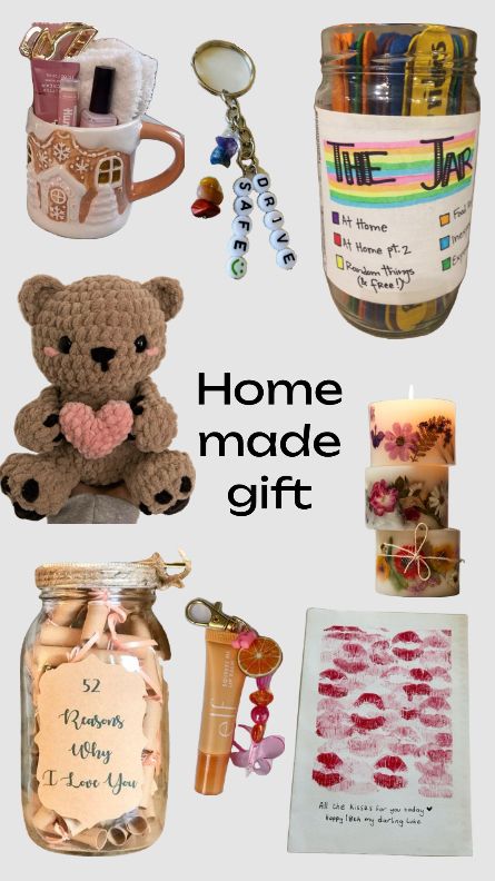 _ 25 Homemade gift ideas: decorative mug, keychains, gratitude jar, knitted teddy, flower candle, love jar, lip print art, lip balm. | Sky Rye Design Homemade gift ideas: decorative mug, keychains, gratitude jar, knitted teddy, flower candle, love jar, lip print art, lip balm.