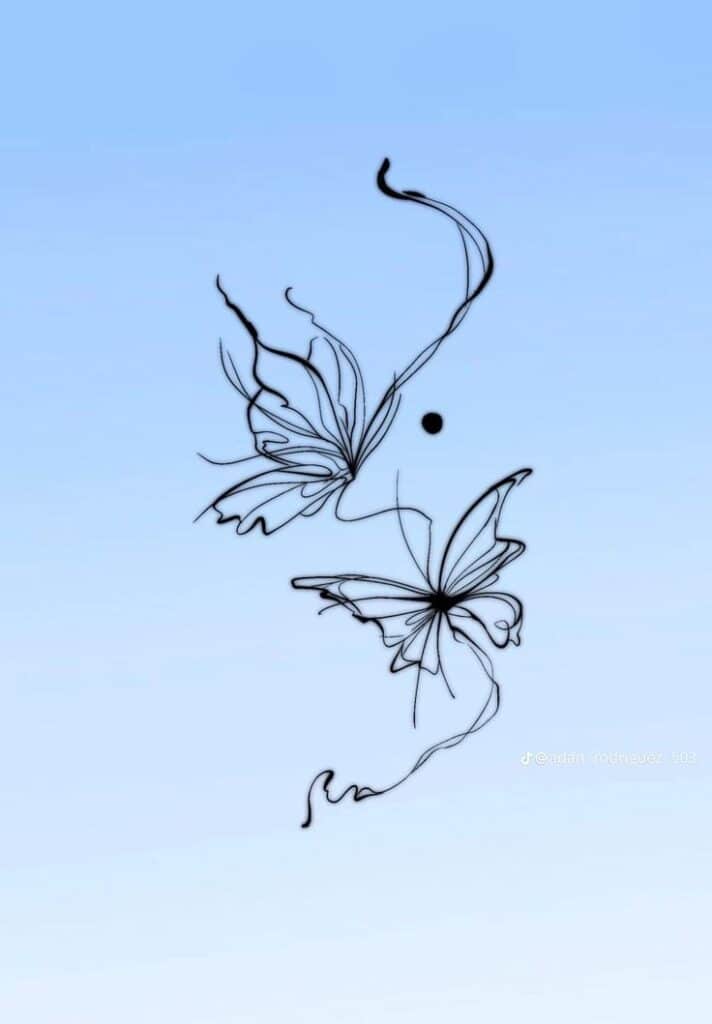 _ 26 Minimalist butterfly line art on a light blue background, capturing elegance and fluid motion. Ideal for nature and art concepts. | Sky Rye Design Minimalist butterfly line art on a light blue background, capturing elegance and fluid motion. Ideal for nature and art concepts.