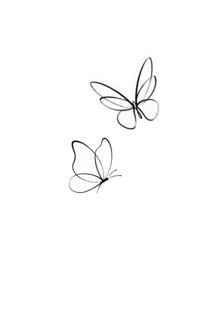 _ 29 Minimalist line art of two butterflies gracefully floating on a plain background. | Sky Rye Design Minimalist line art of two butterflies gracefully floating on a plain background.