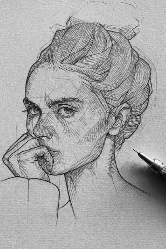 2afaf9ec-8f03-4246-8661-643ef8cd307e Pencil sketch of a woman with a thoughtful expression, detailed line work, and hair in a bun. Detailed art with a pencil in view. | Sky Rye Design Pencil sketch of a woman with a thoughtful expression, detailed line work, and hair in a bun. Detailed art with a pencil in view.