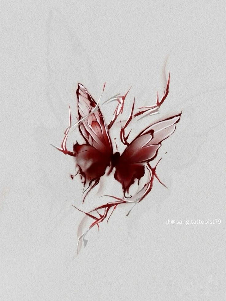 _ 32 Abstract red butterfly design with sharp edges on a light textured background. Artistic and modern tattoo concept. | Sky Rye Design Abstract red butterfly design with sharp edges on a light textured background. Artistic and modern tattoo concept.