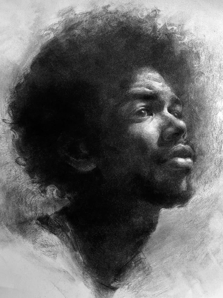 336e4062-231c-4089-8be3-729048324781 Charcoal portrait sketch of a man gazing upwards, emphasizing textured hair and thoughtful expression in monochrome tones. | Sky Rye Design Charcoal portrait sketch of a man gazing upwards, emphasizing textured hair and thoughtful expression in monochrome tones.