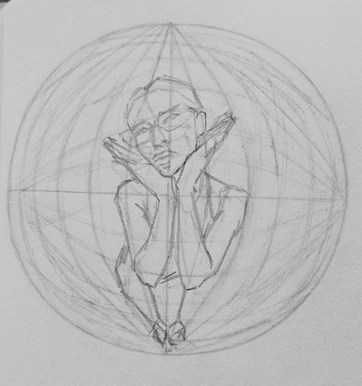 3ae35ed1c9fe9d208fb362693fbf560e Pencil sketch of a person sitting with hands on cheeks inside a geometric sphere, showcasing detailed shading and perspective lines. | Sky Rye Design Pencil sketch of a person sitting with hands on cheeks inside a geometric sphere, showcasing detailed shading and perspective lines.