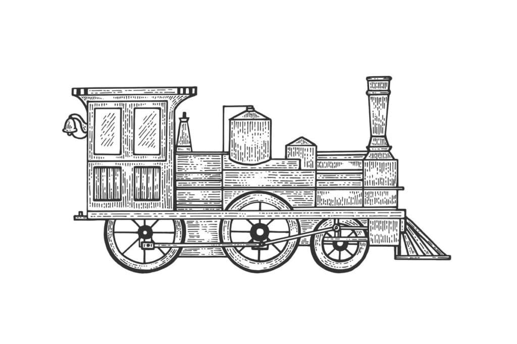 3bf2230012e53ab5951742d659fe448b Illustration of a vintage steam locomotive, showcasing detailed line art and retro design elements on a white background. | Sky Rye Design Illustration of a vintage steam locomotive, showcasing detailed line art and retro design elements on a white background.
