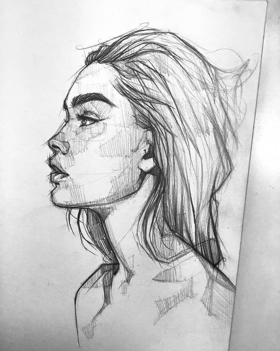 4d15a8d3-a9ff-4aa3-9f83-64b6df4c7f18 Hand-drawn pencil sketch of a woman's profile, showcasing detailed facial features and flowing hair. Artistic side view illustration. | Sky Rye Design Hand-drawn pencil sketch of a woman's profile, showcasing detailed facial features and flowing hair. Artistic side view illustration.