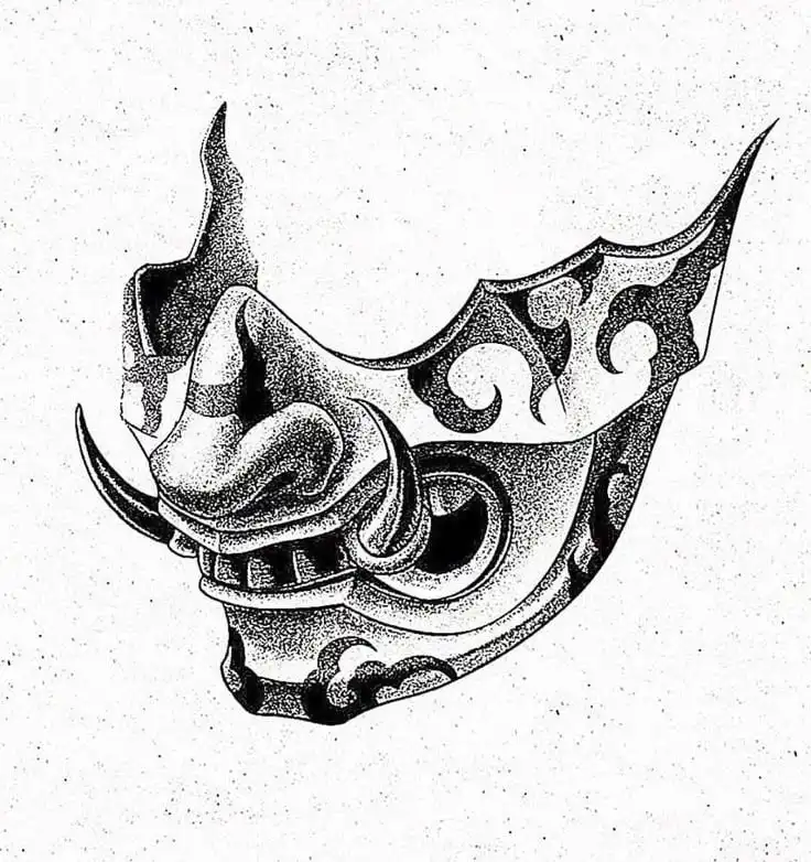 4db25e25-818d-4a5d-a471-f6c31e94c489 Detailed illustration of a stylized samurai mask in black and white, showcasing intricate patterns and bold contours. | Sky Rye Design Detailed illustration of a stylized samurai mask in black and white, showcasing intricate patterns and bold contours.