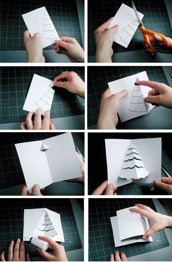 _ 5 Step-by-step guide to create a pop-up Christmas tree card using paper, scissors, and glue. DIY holiday craft idea for handmade cards. | Sky Rye Design Step-by-step guide to create a pop-up Christmas tree card using paper, scissors, and glue. DIY holiday craft idea for handmade cards.