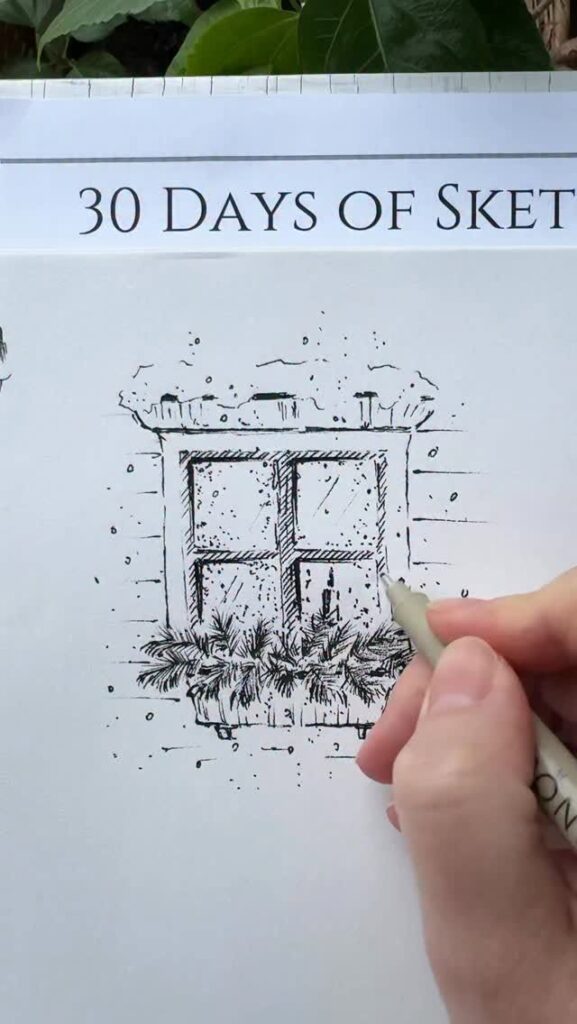 5b2ae2ed8363c622b75030d9731b8139 Sketch of a window with plants below, part of a 30 Days of Sketch challenge, drawn by hand with black ink pen. | Sky Rye Design Sketch of a window with plants below, part of a 30 Days of Sketch challenge, drawn by hand with black ink pen.