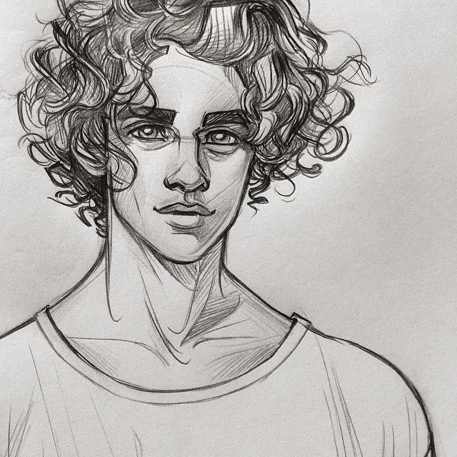 _ 6 Pencil sketch of a young person with curly hair and a T-shirt, showcasing intricate shading and detailed facial features. | Sky Rye Design Pencil sketch of a young person with curly hair and a T-shirt, showcasing intricate shading and detailed facial features.