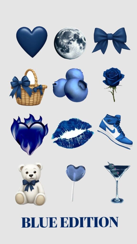 _ 62 Collection of blue-themed images: heart, moon, bow, basket, blueberries, rose, flame, lips, sneaker, teddy bear, lollipop, martini. | Sky Rye Design Collection of blue-themed images: heart, moon, bow, basket, blueberries, rose, flame, lips, sneaker, teddy bear, lollipop, martini.