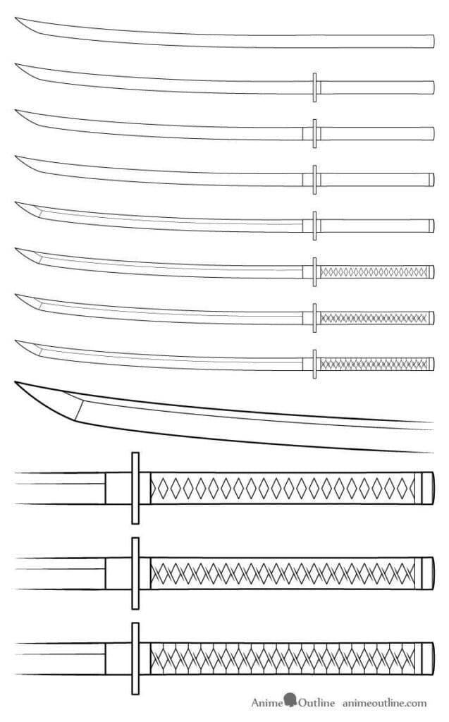 629c7c52b7caac6cf5021dd660cfe62b Illustration of varied Japanese katana sword designs, showcasing different blade lengths and handle styles. Perfect for anime art reference. | Sky Rye Design Illustration of varied Japanese katana sword designs, showcasing different blade lengths and handle styles. Perfect for anime art reference.