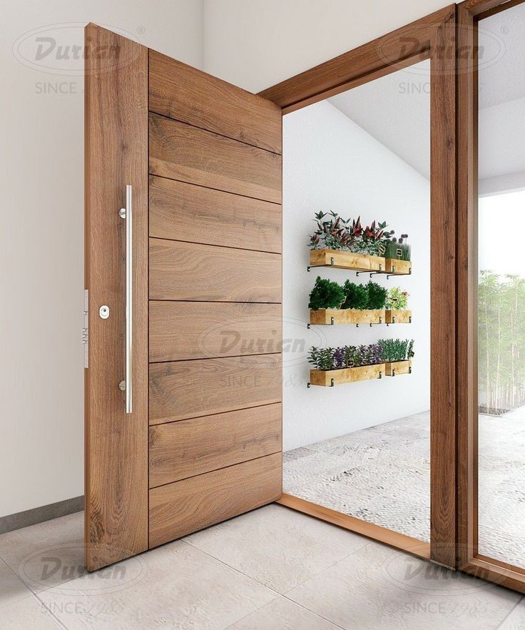 _ 7 Wooden door entrance with a view of wall-mounted herb garden planters, enhancing home decor with natural greenery. | Sky Rye Design Wooden door entrance with a view of wall-mounted herb garden planters, enhancing home decor with natural greenery.